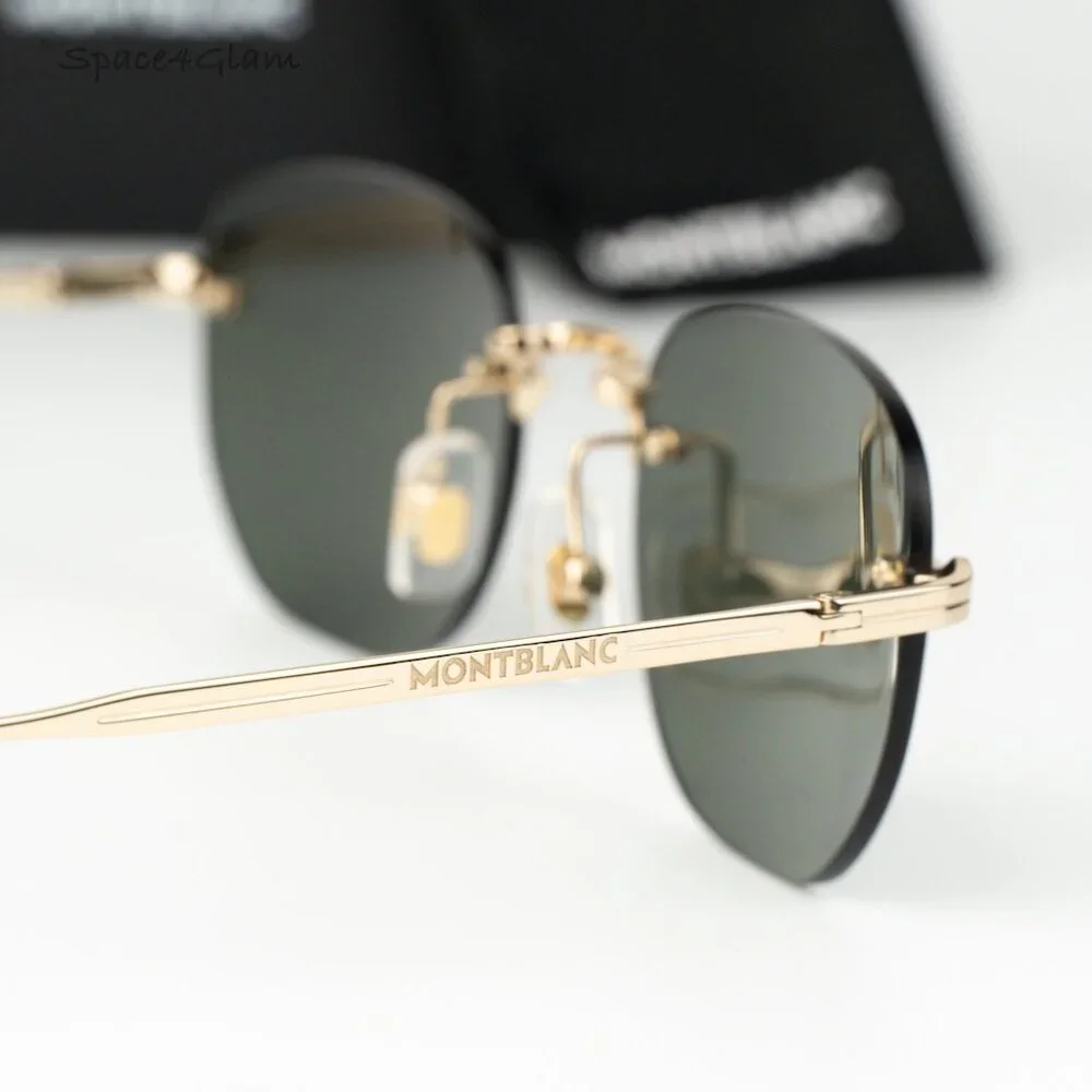 Montblanc Men Sunglasses Gold Grey Square Rimless MB0303S 001 NEW AUTHENTIC